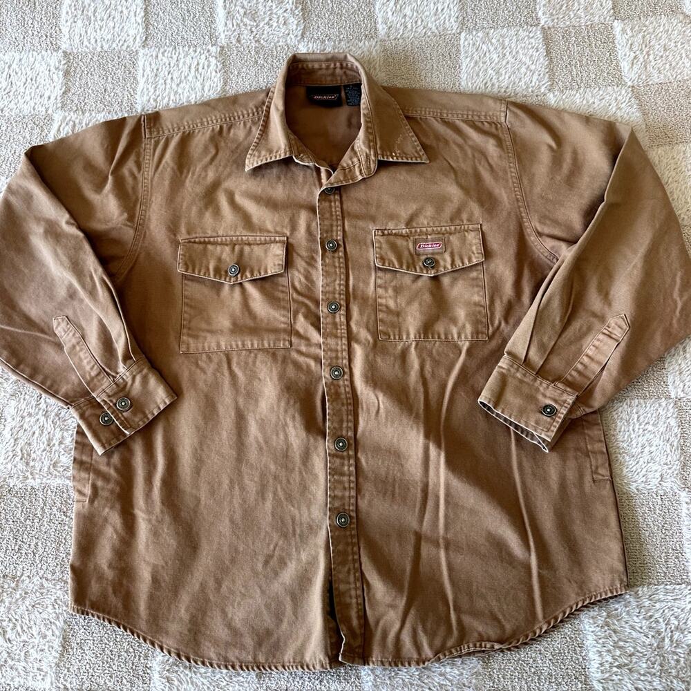 Dickies Size Large Men's Tan Button Long Sleeve Work Shirt/jacket